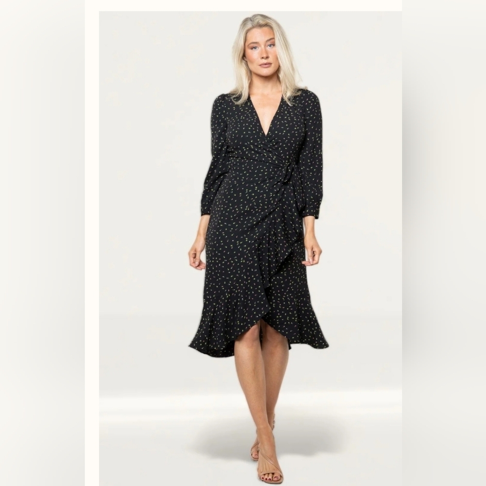 Whistles Black Long Sleeve Dress with Dotted Pattern